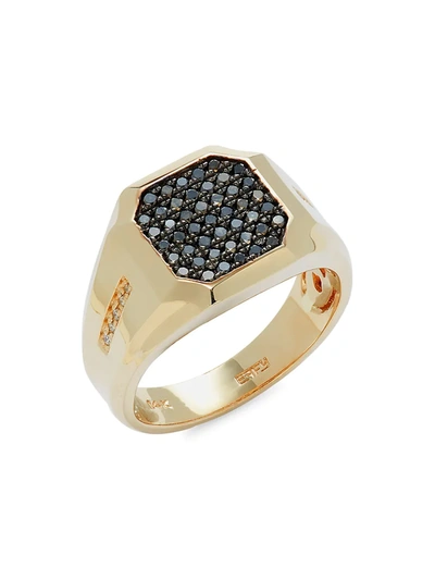 Shop Effy Men's 14k Yellow Gold & 0.49 White & Black Diamond Ring