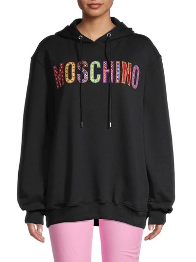 Shop Moschino Women's Logo Embroidery Oversized Hoodie In Black