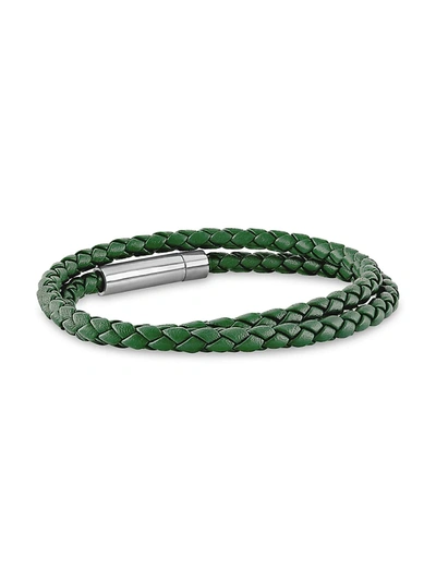 Shop Esquire Men's Jewelry Men's Leather & Stainless Steel Double Wrap Bracelet In Neutral