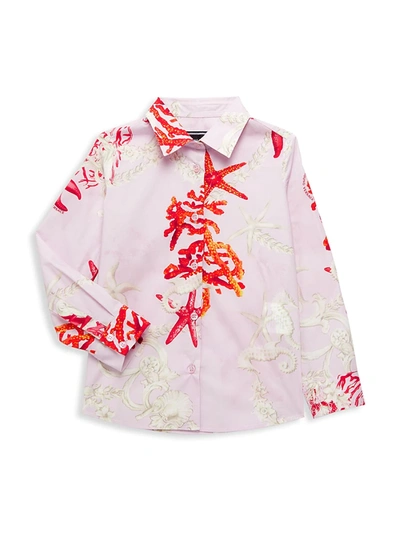Shop Versace Little Girl's & Girl's Printed Cotton Shirt In Pink Multi