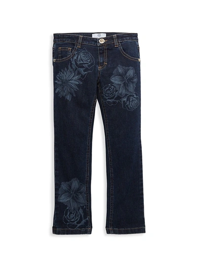 Shop Versace Girl's Floral-print Jeans In Toni Blue