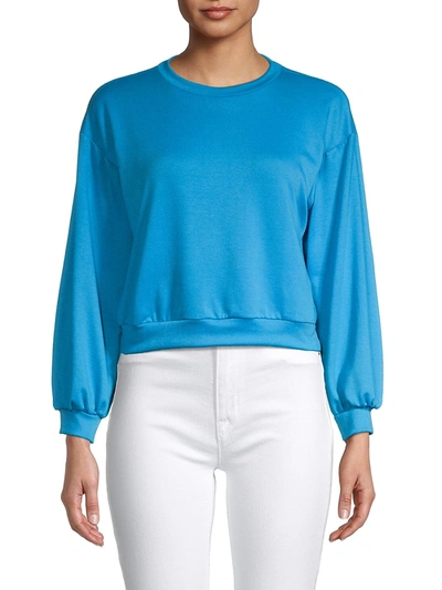 Shop Tiana B Women's Dropped-shoulder Cropped Sweatshirt In Turquoise