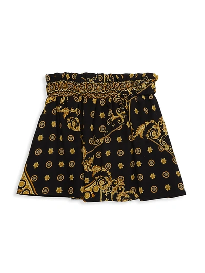 Shop Versace Little Girl's & Girl's Baroque-print Silk Skirt In Black Gold