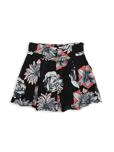 Shop Versace Little Girl's & Girl's Pleated Floral Skirt In Black Multi