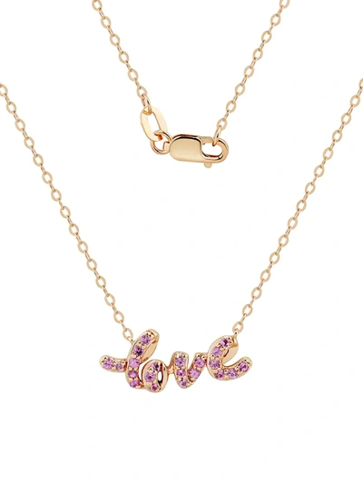 Shop Saks Fifth Avenue Women's 14k Rose Gold & Pink Sapphire Love Pendant Necklace