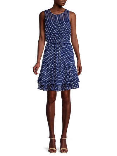 Shop Tommy Hilfiger Women's Dot-print Ruffle-tier Dress In Twilight Combo