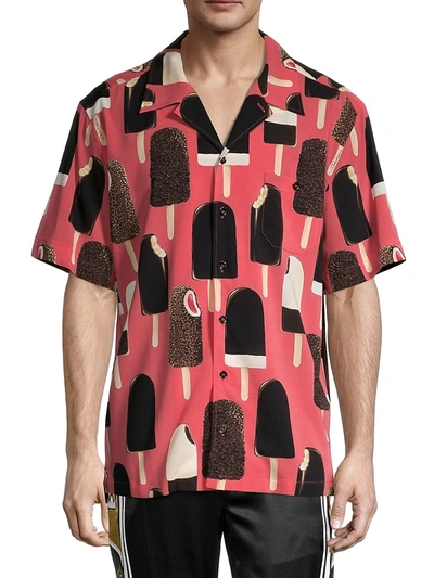 Shop Dolce & Gabbana Men's Ice Cream-printed Silk Shirt In Red