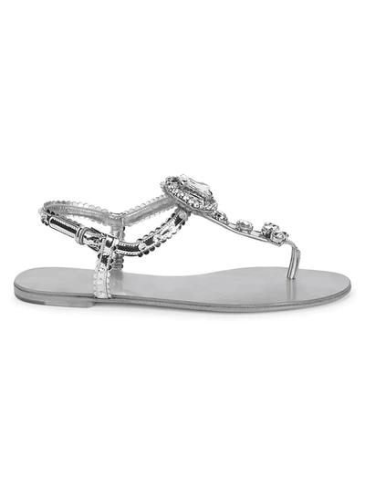 Shop Dolce & Gabbana Women's Embellished Metallic Toe-thong Sandals In Silver