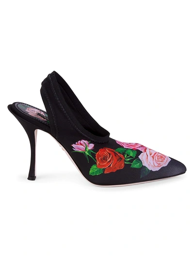 Shop Dolce & Gabbana Women's Floral Satin Slingback Pumps In Neutral