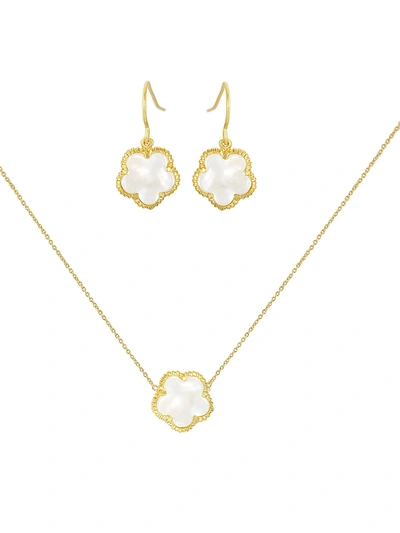 Shop Jan-kou Women's Flower 2-piece 14k Goldplated & Mother Of Pearl Pendant Necklace & Hook Earrings Set In Neutral