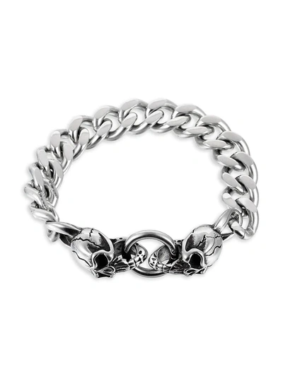 Shop Eye Candy La Women's Luxe Titanium Double Skull Curb Chain Bracelet In Neutral