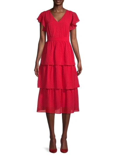 Shop Julia Jordan Women's Textured Flutter-sleeve Tiered Dress In Red
