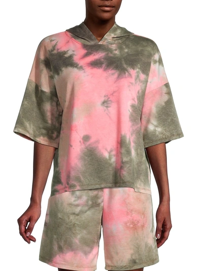 Shop Tiana B Women's Tie-dye Cropped Hoodie In Pink Sage