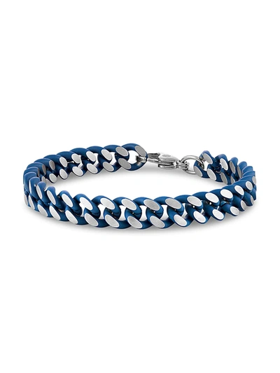 Shop Esquire Men's Jewelry Men's Two-tone Blue Ion-plated Stainless Steel Curb Link Chain Bracelet