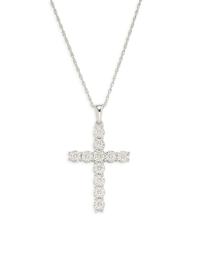 Shop Effy Eny Women's Eny Sterling Silver & 0.54 Tcw Diamond Cross Pendant Necklace/18"