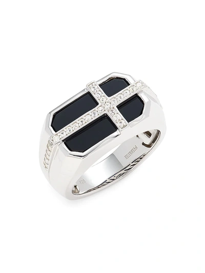 Effy Men's Sterling Silver, Sapphire & Onyx Cross Ring In Silver