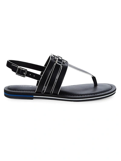 Shop Tommy Hilfiger Women's Sherlie Monogram Toe-thong Sandals In Black