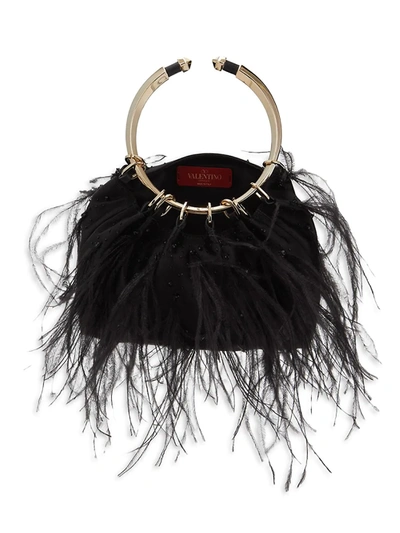Shop Valentino Women's Ostrich Feather Clutch In Black