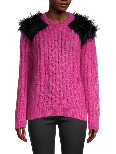 Shop Prada Women's Faux Fur Shoulder Knit Sweater In Pink
