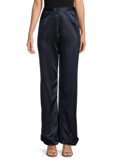 Shop Reem Acra Women's Silk Straight Pants In Navy