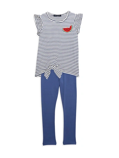 Shop French Connection Little Girl's 2-piece Striped Top & Leggings Set In Blue