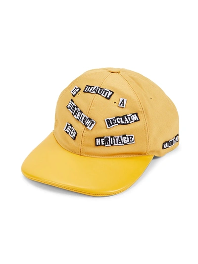 Shop Valentino Men's Wool & Leather Logo Baseball Hat In Yellow