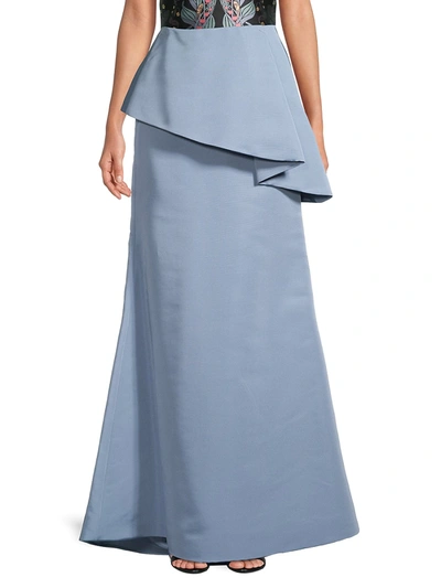 Shop Reem Acra Women's Asymmetric Peplum Silk Maxi Skirt In Light Blue