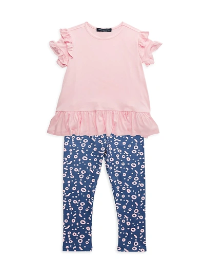 Shop French Connection Little Girl's 2-piece Ruffle Top & Geo-print Leggings Set In Neutral