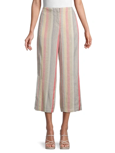 Shop Nic + Zoe Women's Sweetclover Linen-blend Cropped Pants In Orange Beige Multicolor