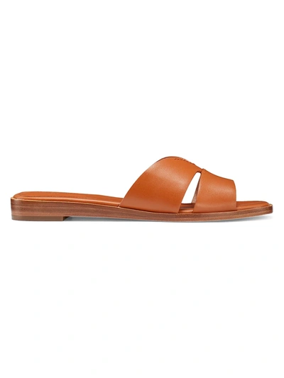 Shop Kate Spade Dock Leather Flat Sandals In Suntan