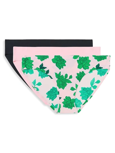 Aqs Women's 3-pack Seamless Bikini Panties In Green Pink Multicolor