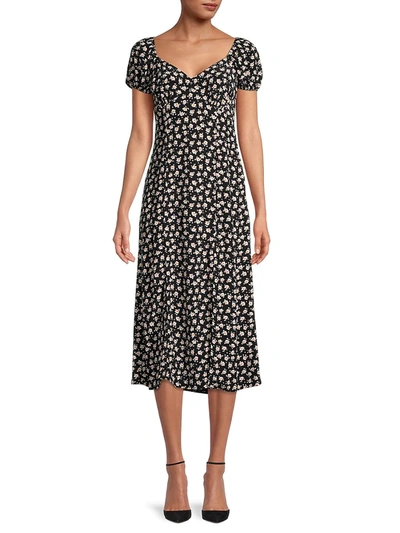 Shop French Connection Women's Aura Floral Midi Dress In Black Multi