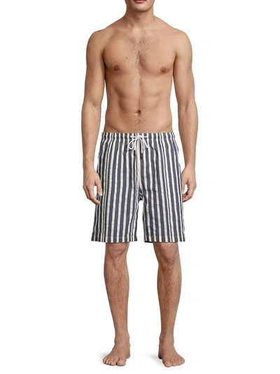 Shop Solid & Striped Men's The California Striped Swim Shorts In Blue Cream
