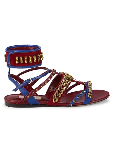 Shop Valentino Women's Embellished Leather & Suede Gladiator Sandals In Red