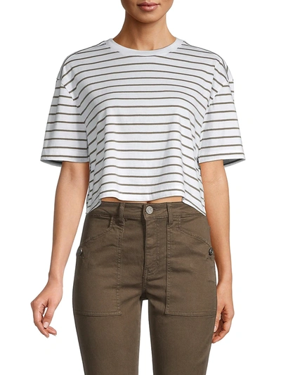 Shop French Connection Women's Striped Cropped T-shirt In White Green