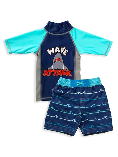 Shop Bear Camp Baby Boy's Isaiah 2-piece Shark Rashguard & Swim Trunks Set In Royal