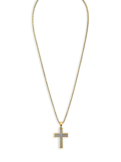Shop Esquire Men's Jewelry Men's Goldtone Stainless Steel & Diamond Cross Pendant Necklace In Neutral