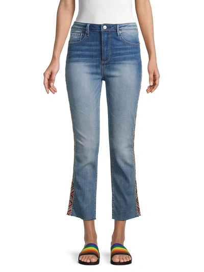 Shop Driftwood Women's Colette Embroidered Cropped Jeans In Medium Wash
