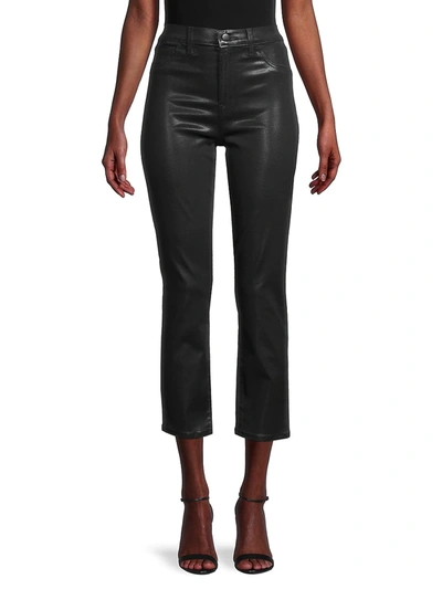 Shop J Brand Women's Alma High-rise Straight Coated Jeans In Stellar Black