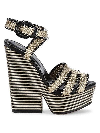 Shop Sergio Rossi Women's Textured Leather Platform Sandals In Gold