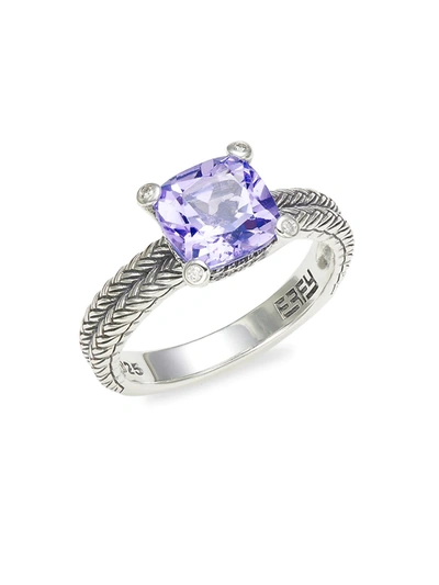 Shop Effy Eny Women's Sterling Silver, Amethyst & Diamond Ring