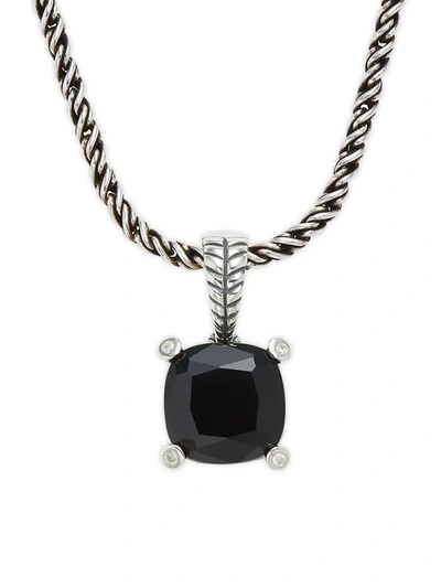 Shop Effy Eny Women's Sterling Silver, Onyx & Diamond Pendant Necklace