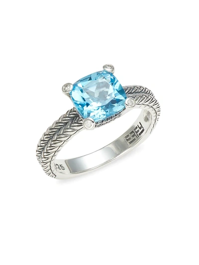 Shop Effy Eny Women's Sterling Silver, Blue Topaz & Diamond Ring