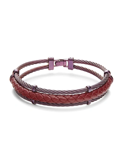 Shop Alor Men's Stainless Steel & Leather Cable Bracelet In Neutral