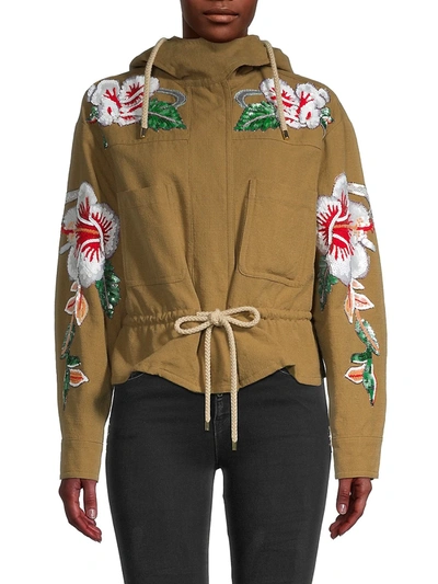 Shop Valentino Women's Embroidered Hooded Jacket In Dark Ginger