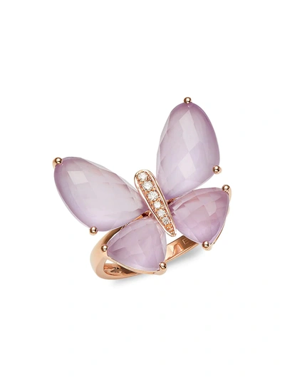Shop Effy Women's 14k Rose Gold, Diamond & Pink Amethyst Butterfly Ring