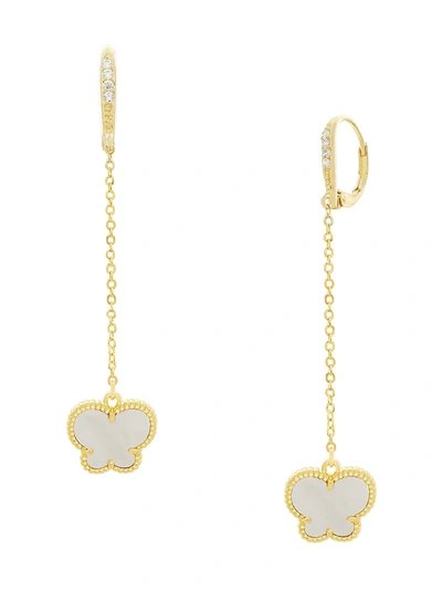 Shop Jan-kou Women's Butterfly Collection 14k Goldplated & Mother Of Pearl Drop Earrings In Brass