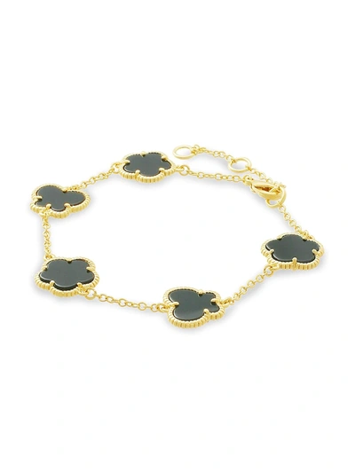 Shop Jan-kou Women's Flower & Butterfly 14k Goldplated & Jet Onyx Bracelet