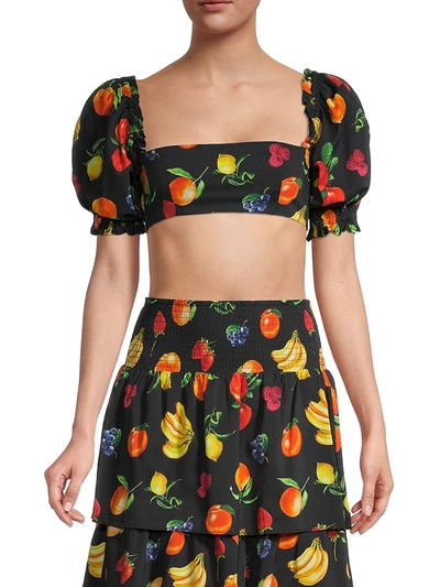 Shop Weworewhat Women's Coco Fruit-print Crop Top In Black Multi