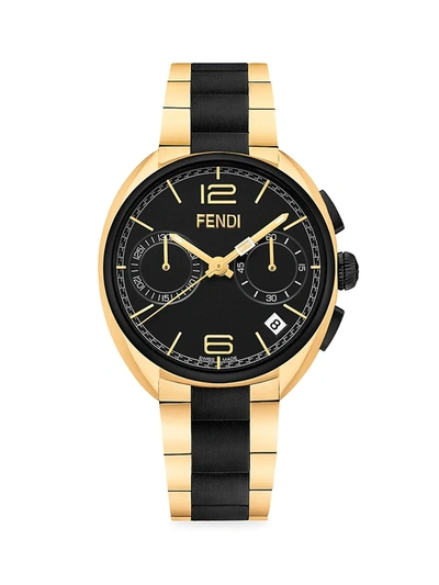 Shop Fendi Men's Momento Two-tone Stainless Steel Chronograph Watch In Black